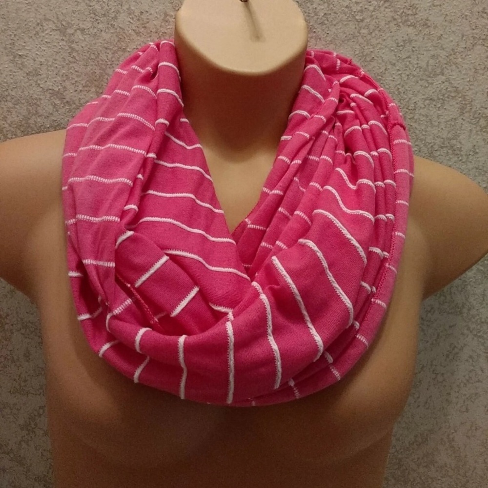 Merona Pink and White Striped Infinity Scarf